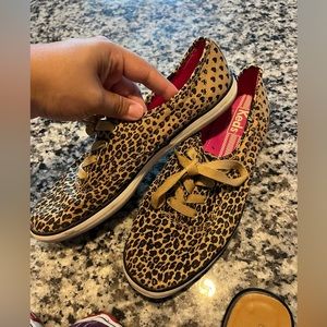 Keds Womens Champion Leopard Heart Tan Oxford Shoes #WF51887 Size 7.5